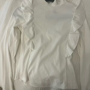 Cream Ruffled Long Sleeve Blouse